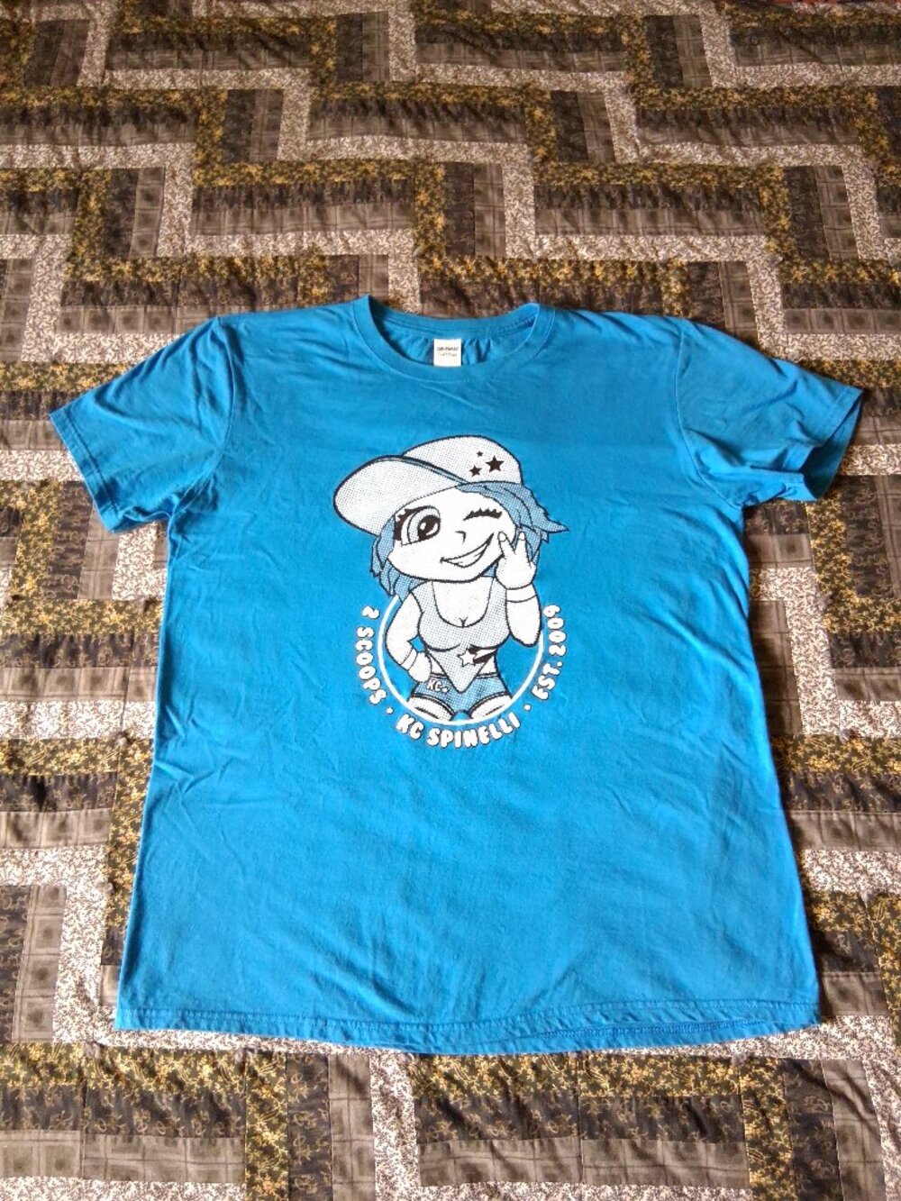 2010s KC Spinelli "2 Scoops Est. 2009" Blue T-Shirt Adult Large Indie Wrestling